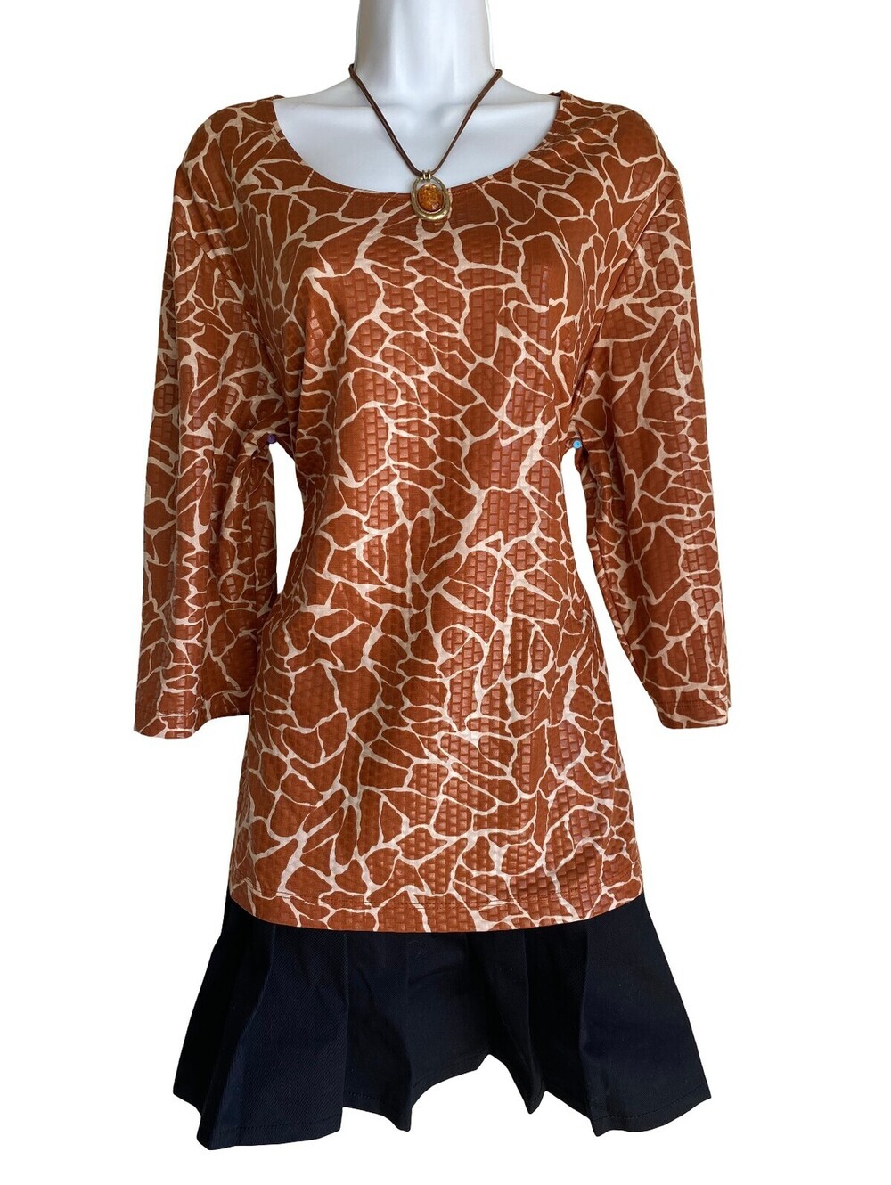 Vintage CSC Studio Plus L Brown Animal Print Tunic Blouse Mob Wife Whimsigoth Bo